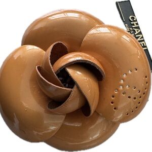 Vintage CHANEL Glossy Brown Camellia Brooch